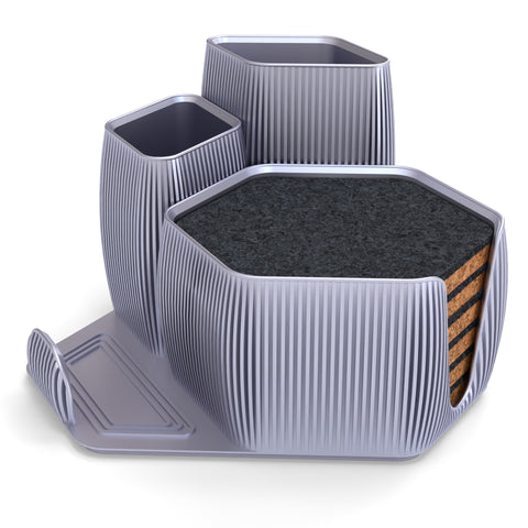 Declutter in Style – Modern 3D Printed Organizer with 6 Handmade Coasters