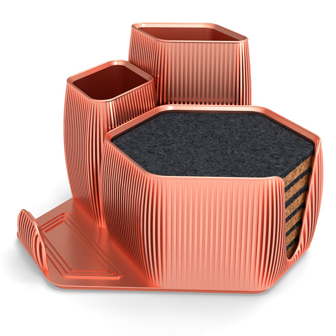 Declutter in Style – Modern 3D Printed Organizer with 6 Handmade Coasters
