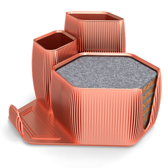 Declutter in Style – Modern 3D Printed Organizer with 6 Handmade Coasters
