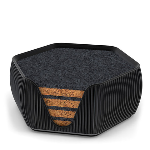 4 Hexagonal Cork & Felt Coasters in Contemporary Line Style Silk Black