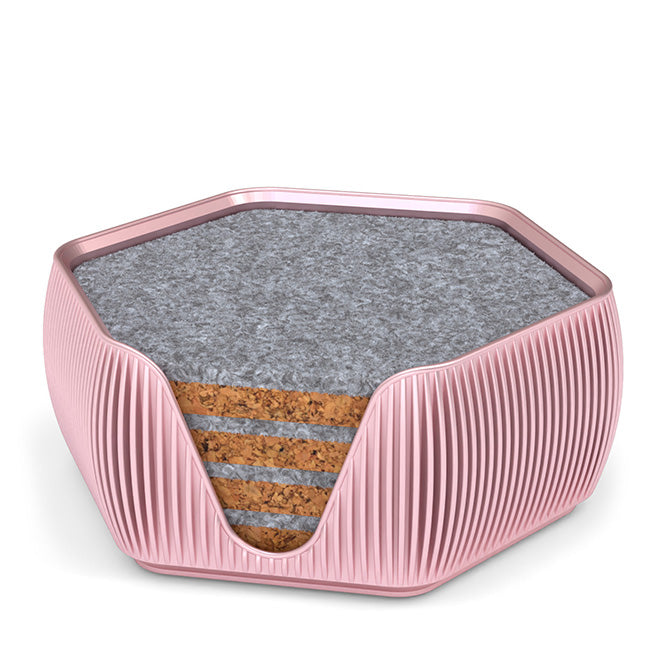 4 Hexagonal Cork & Felt Coasters in Contemporary Line Style Rose Gold