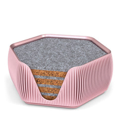 4 Hexagonal Cork & Felt Coasters in Contemporary Line Style Rose Gold
