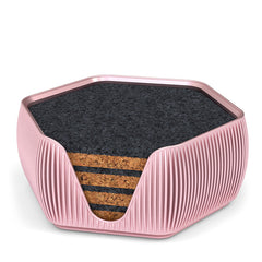 4 Hexagonal Cork & Felt Coasters in Contemporary Line Style Rose Gold