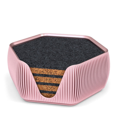 4 Hexagonal Cork & Felt Coasters in Contemporary Line Style Rose Gold