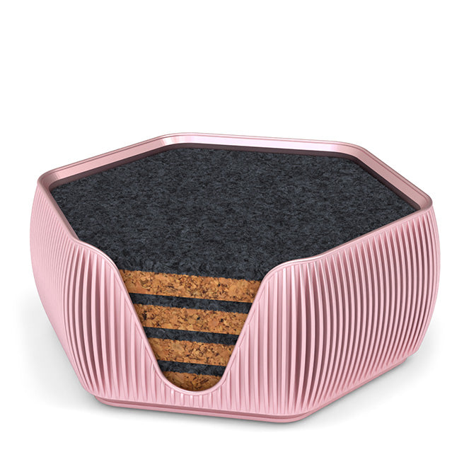 4 Hexagonal Cork & Felt Coasters in Contemporary Line Style Rose Gold