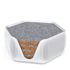 4 Hexagonal Cork & Felt Coasters in Contemporary Line Style Silk White