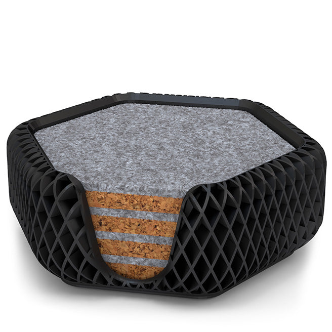 4 Hexagonal Cork & Felt Coasters in Diamond Style Silk Black