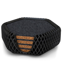 4 Hexagonal Cork & Felt Coasters in Diamond Style Silk Black