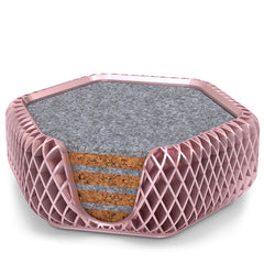 4 Hexagonal Cork & Felt Coasters in Diamond Style Silk Rose Gold