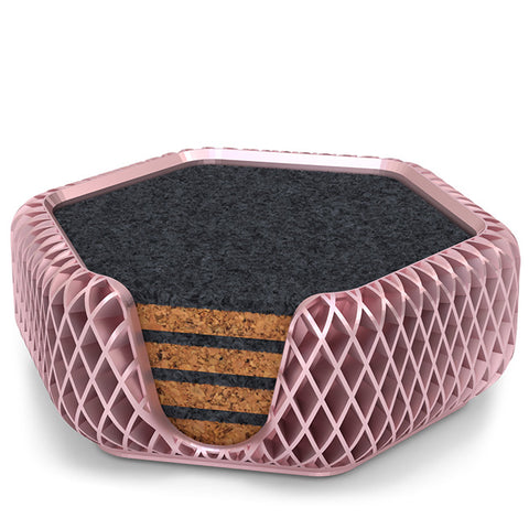 4 Hexagonal Cork & Felt Coasters in Diamond Style Silk Rose Gold