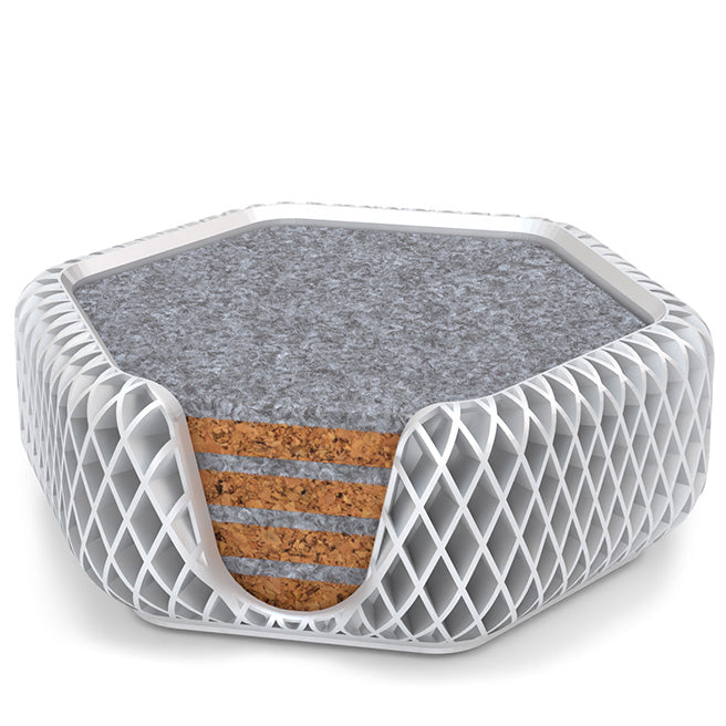 4 Hexagonal Cork & Felt Coasters in Diamond Style Silk White