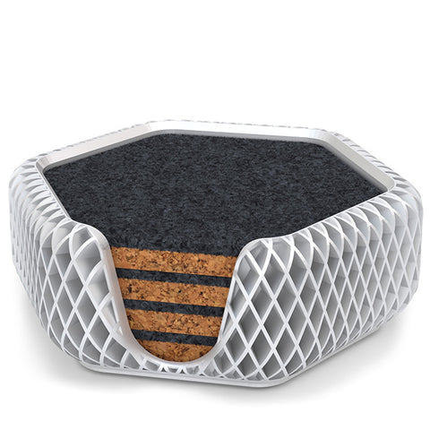 4 Hexagonal Cork & Felt Coasters in Diamond Style Silk White