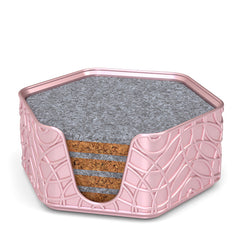 4 Hexagonal Cork & Felt Coasters in Ripple Style Silk Rose Gold