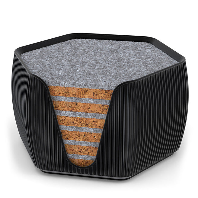 6 Hexagonal Cork & Felt Coasters in Contemporary Line Style Silk Black