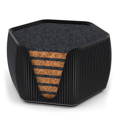 6 Hexagonal Cork & Felt Coasters in Contemporary Line Style Silk Black