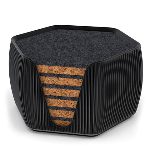 6 Hexagonal Cork & Felt Coasters in Contemporary Line Style Silk Black