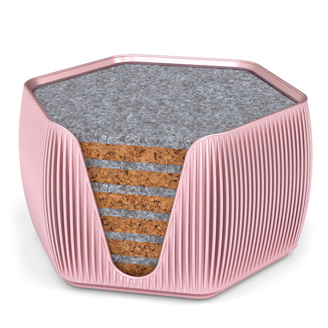 6 Hexagonal Cork & Felt Coasters in Contemporary Line Style Rose Gold