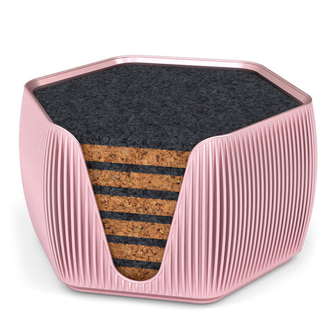 6 Hexagonal Cork & Felt Coasters in Contemporary Line Style Rose Gold