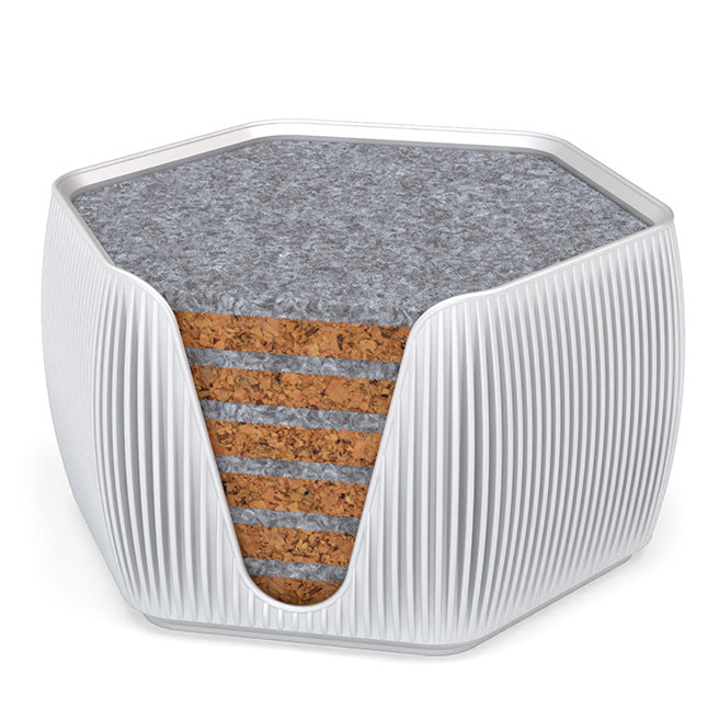 6 Hexagonal Cork & Felt Coasters in Contemporary Line Style Silk White