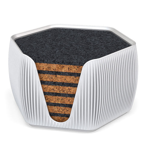 6 Hexagonal Cork & Felt Coasters in Contemporary Line Style Silk White