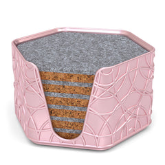 6 Hexagonal Cork & Felt Coasters in Ripple Style Silk Rose Gold