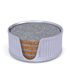 4 Round Cork & Felt Coasters in Antique Style Holder Silk Silver