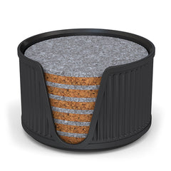 6 Round Cork & Felt Coasters in Antique Style Holder Black