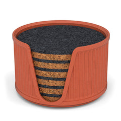 6 Round Cork & Felt Coasters in Antique Style Holder Terracotta