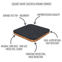 6 Square Cork & Felt Coasters in Antique Style Terracotta