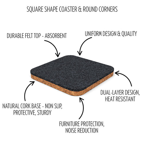 6 Square Cork & Felt Coasters in Antique Style White Marble