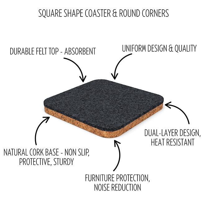 6 Square Cork & Felt Coasters in Antique Style Terracotta