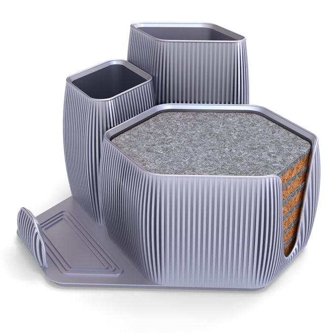 Declutter in Style – Modern 3D Printed Organizer with 6 Handmade Coasters