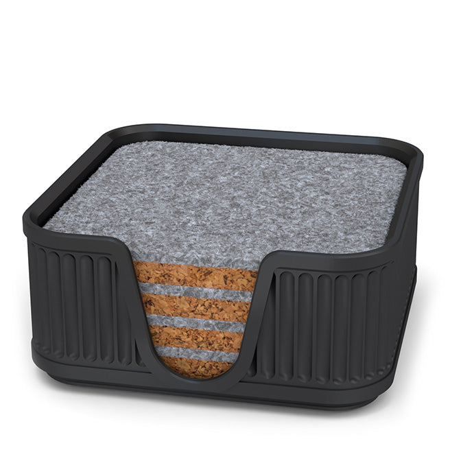4 Square Cork & Felt Coasters in Antique Style Silk Black