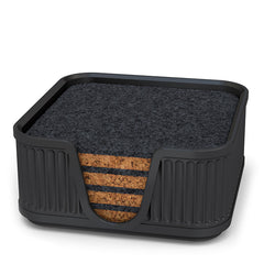 4 Square Cork & Felt Coasters in Antique Style Silk Black