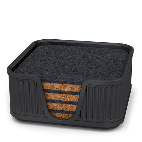 4 Square Cork & Felt Coasters in Antique Style Silk Black