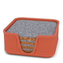 4 Square Cork & Felt Coasters in Antique Style Terracotta