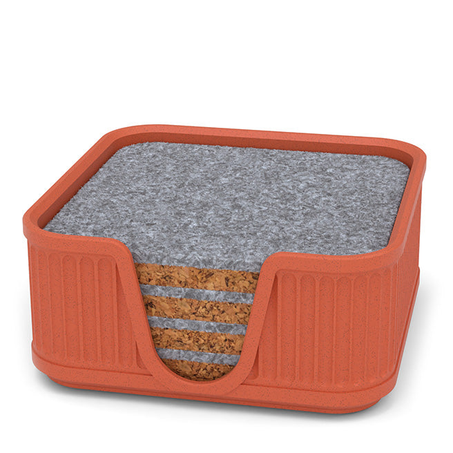 4 Square Cork & Felt Coasters in Antique Style Terracotta