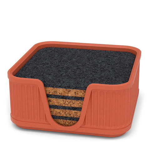 4 Square Cork & Felt Coasters in Antique Style Terracotta
