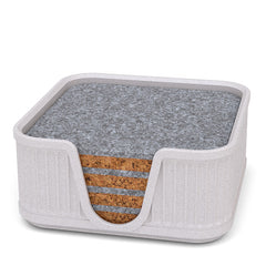 4 Square Cork & Felt Coasters in Antique Style White Marble