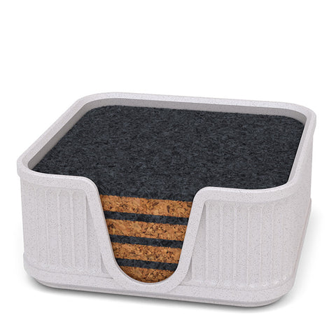 4 Square Cork & Felt Coasters in Antique Style White Marble