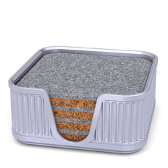4 Square Cork & Felt Coasters in Antique Style Silk Silver