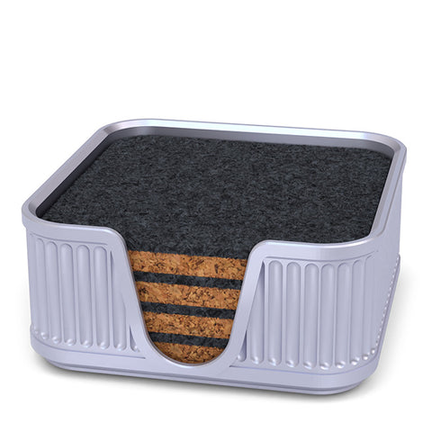 4 Square Cork & Felt Coasters in Antique Style Silk Silver