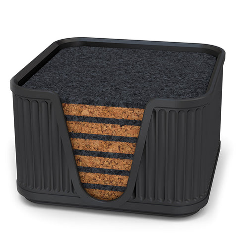 6 Square Cork & Felt Coasters in Antique Style Silk Black