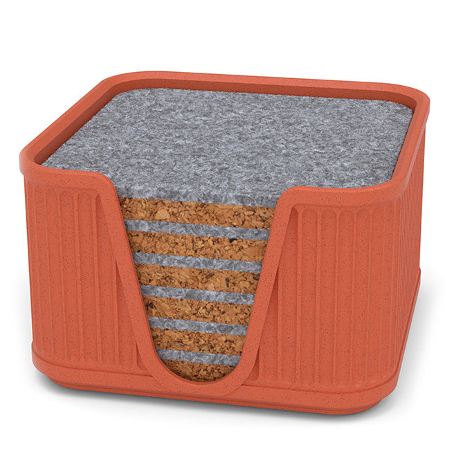 6 Square Cork & Felt Coasters in Antique Style Terracotta