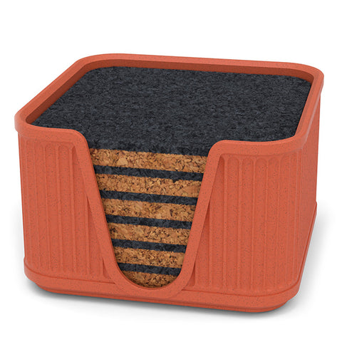 6 Square Cork & Felt Coasters in Antique Style Terracotta