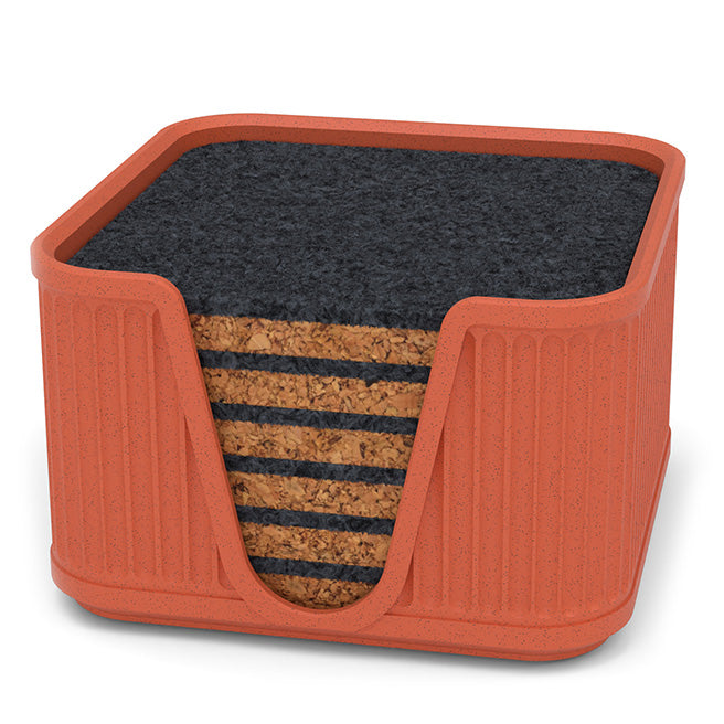 6 Square Cork & Felt Coasters in Antique Style Terracotta