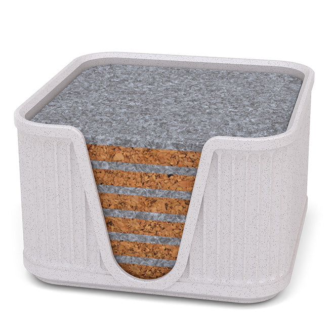 6 Square Cork & Felt Coasters in Antique Style White Marble