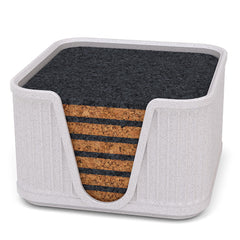6 Square Cork & Felt Coasters in Antique Style White Marble