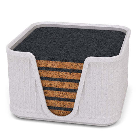 6 Square Cork & Felt Coasters in Antique Style White Marble