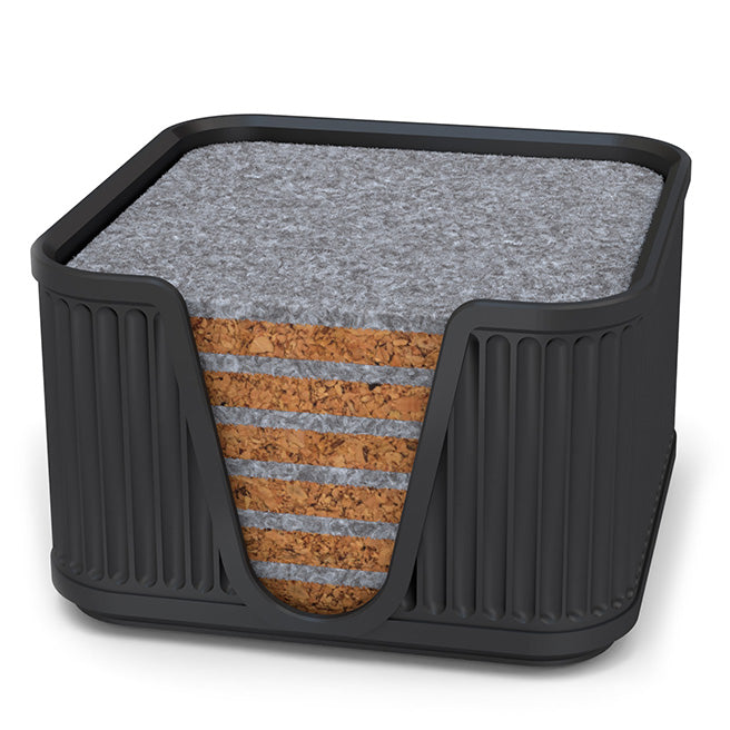 6 Square Cork & Felt Coasters in Antique Style Silk Black